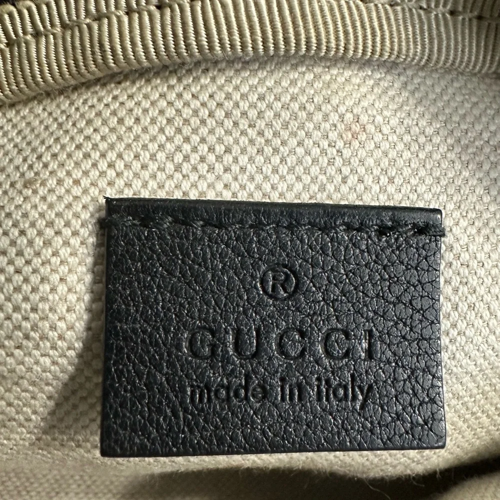 Gucci Black Leather Logo Belt Bag with Green-Red Web Strap - Picture 6 of 8